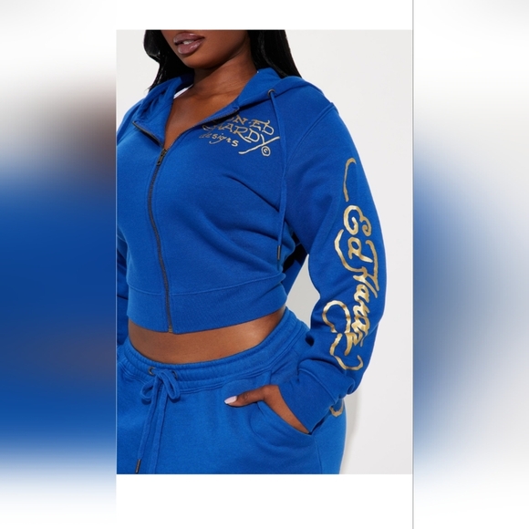 Ed Hardy Tiger Lotus Ed Hardy Zip Front Hoodie - Cobalt Blue Size 1X (NWOT) - Picture 4 of 13